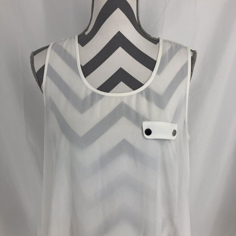 Alfani sleeveless Tunic Top Solid Front white lace back Faux Snap Pocket 12